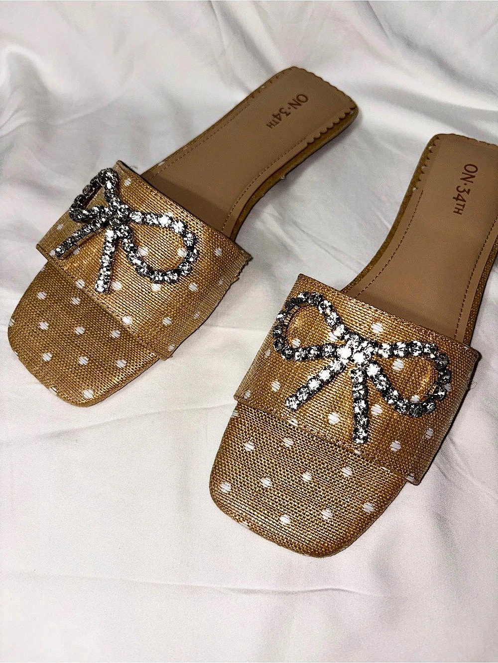 ON·34TH Jazminn Bow Slip-On Slide Flat Sandals Polka Dot Sandals US 9.5